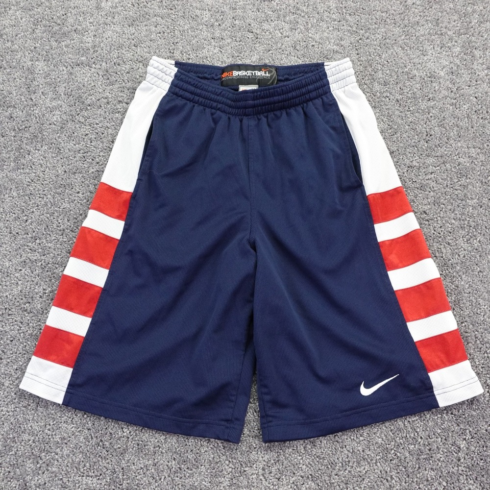 Nike Basketball Shorts Mens Medium Blue White Red Striped Mesh Athletic Gym
